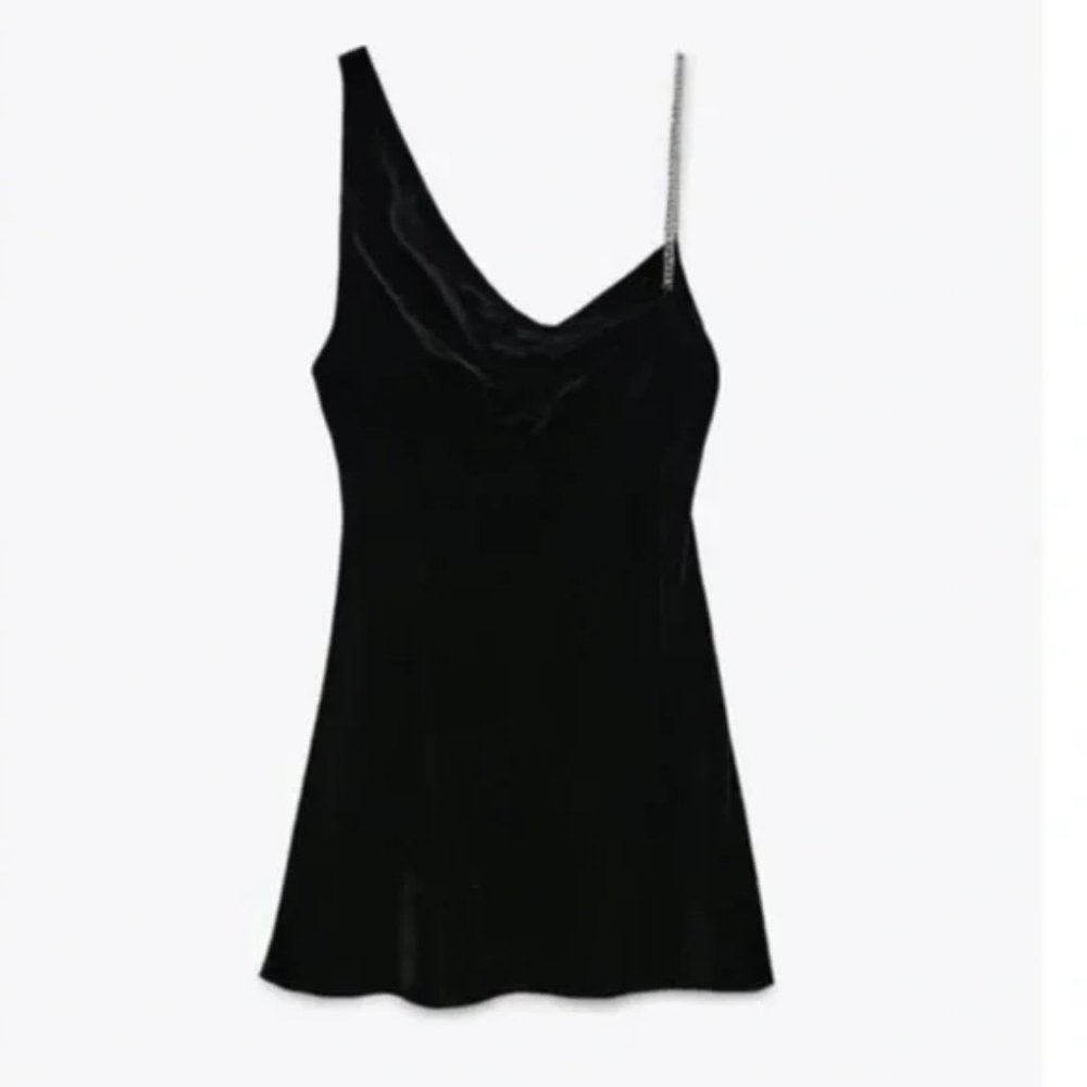 Zara VELVET silver chain midi dress !